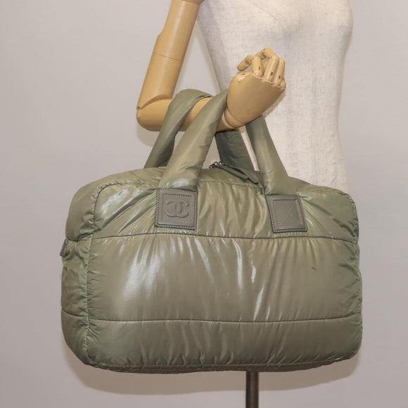 CHANEL Cococoon Tragetasche Nylon Grau Silber CC Auth BA5928