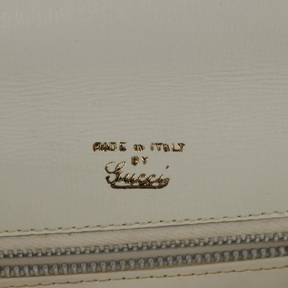 GUCCI Shoulder Bag Leather White Gold Auth BA5930