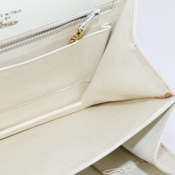 GUCCI Shoulder Bag Leather White Gold Auth BA5930