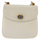GUCCI Shoulder Bag Leather White Gold Auth BA5930-2