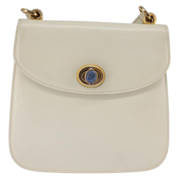 GUCCI Shoulder Bag Leather White Gold Auth BA5930