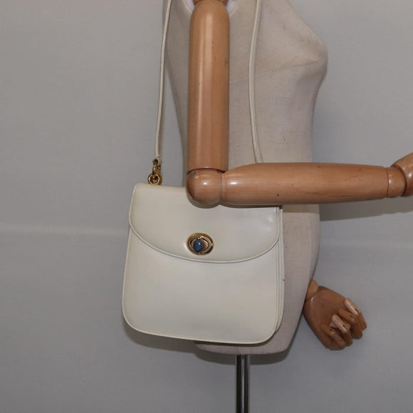 GUCCI Shoulder Bag Leather White Gold Auth BA5930