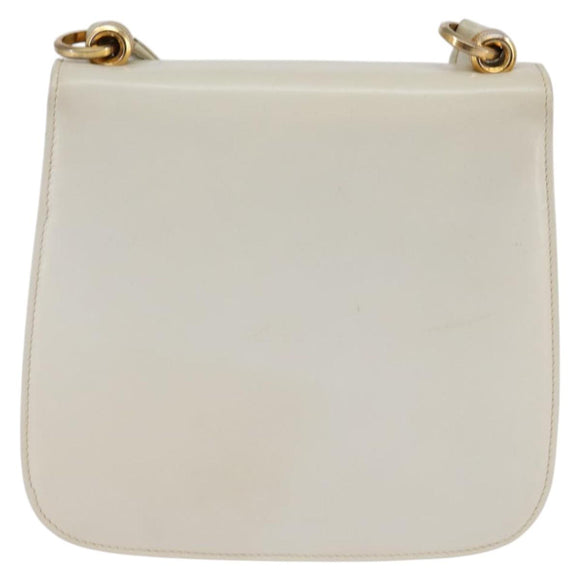 GUCCI Shoulder Bag Leather White Gold Auth BA5930