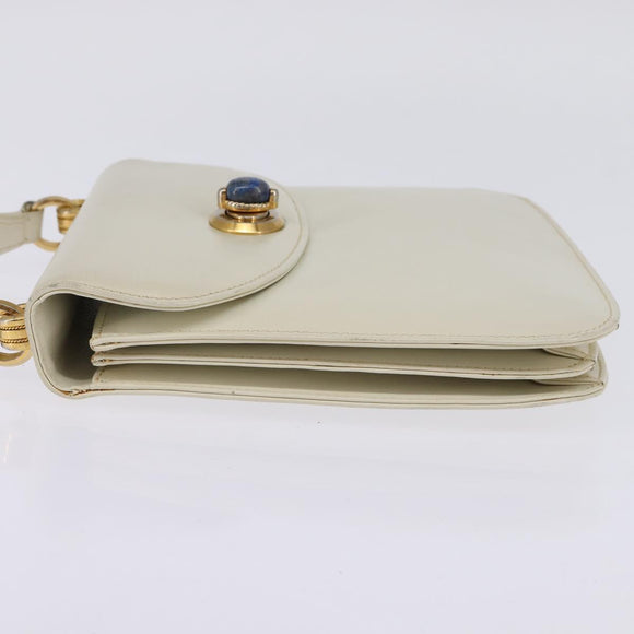 GUCCI Shoulder Bag Leather White Gold Auth BA5930