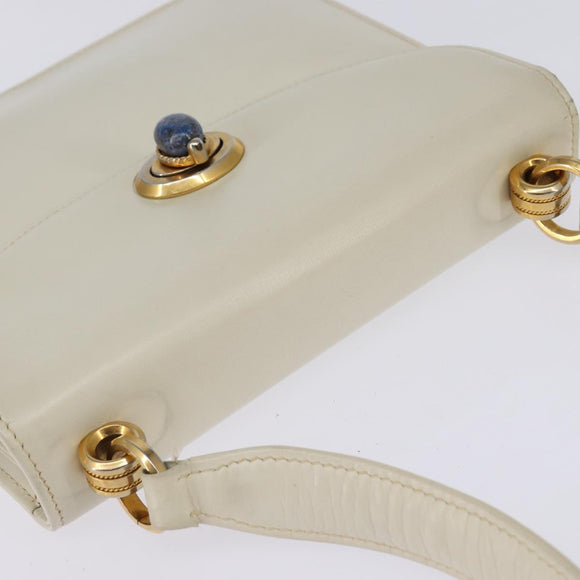 GUCCI Shoulder Bag Leather White Gold Auth BA5930