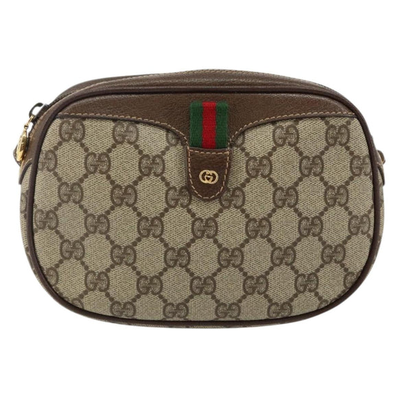 GUCCI GG Supreme Web Sherry Line Bag PVC Beige Gold 007 58 6112 Auth BA5932