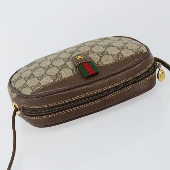 GUCCI GG Supreme Web Sherry Line Bag PVC Beige Gold 007 58 6112 Auth BA5932