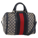 GUCCI GG Canvas Sherry Line Boston Bag 2way Navy Gold 247205 Auth BA5935-1