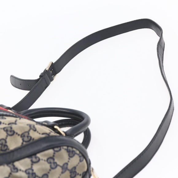 GUCCI GG Canvas Sherry Line Boston Bag 2way Navy Gold 247205 Auth BA5935