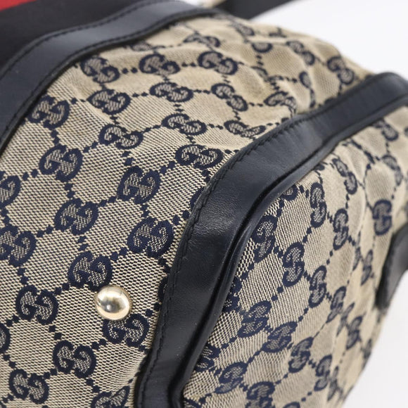 GUCCI GG Canvas Sherry Line Boston Bag 2way Navy Gold 247205 Auth BA5935