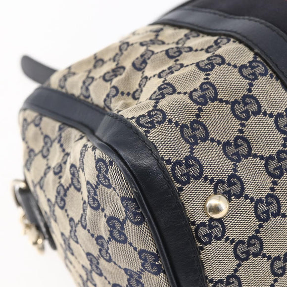 GUCCI GG Canvas Sherry Line Boston Bag 2way Navy Gold 247205 Auth BA5935