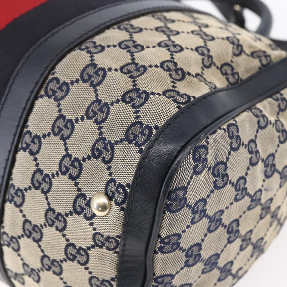 GUCCI GG Canvas Sherry Line Boston Bag 2way Navy Gold 247205 Auth BA5935