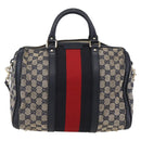 GUCCI GG Canvas Sherry Line Boston Bag 2way Navy Gold 247205 Auth BA5935-2
