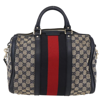 GUCCI GG Canvas Sherry Line Boston Bag 2way Navy Gold 247205 Auth BA5935 - 0
