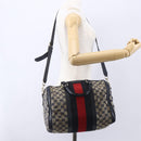 GUCCI GG Canvas Sherry Line Boston Bag 2way Navy Gold 247205 Auth BA5935-27