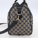 GUCCI GG Canvas Sherry Line Boston Bag 2way Navy Gold 247205 Auth BA5935-5