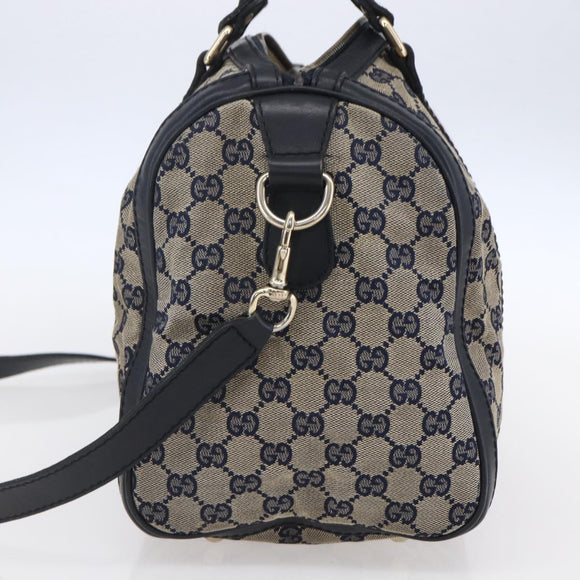 GUCCI GG Canvas Sherry Line Boston Bag 2way Navy Gold 247205 Auth BA5935