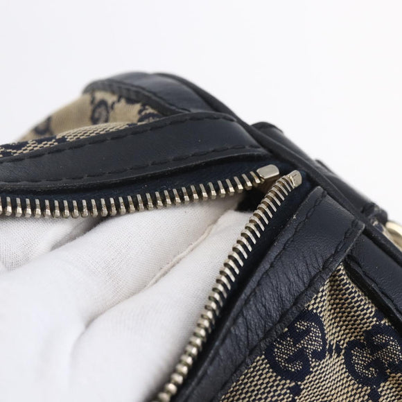 GUCCI GG Canvas Sherry Line Boston Bag 2way Navy Gold 247205 Auth BA5935