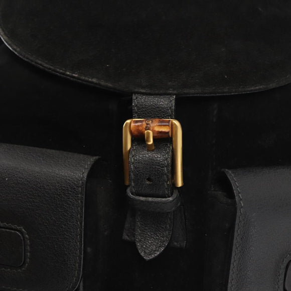 GUCCI Bamboo Backpack Suede Black Gold 003 2058 016 Auth BA5937