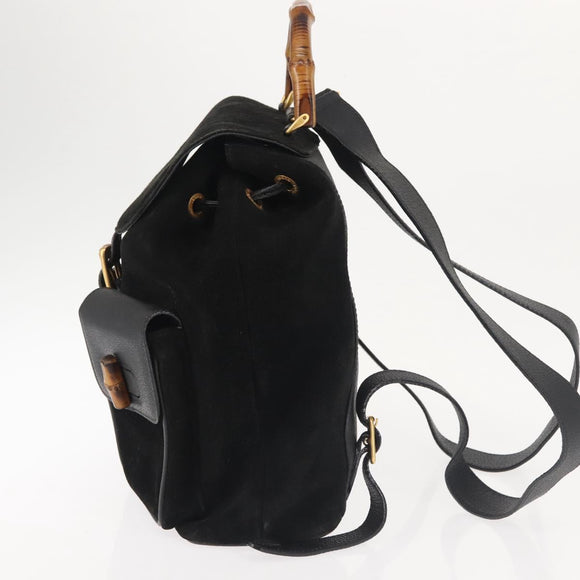 GUCCI Bamboo Backpack Suede Black Gold 003 2058 016 Auth BA5937