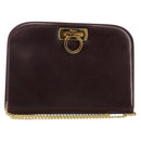 Salvatore Ferragamo Gancini Chain Shoulder Bag Leather Bordeaux Gold Auth BA5939-1