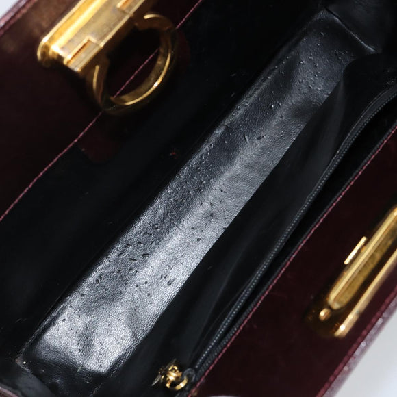 Salvatore Ferragamo Gancini Chain Shoulder Bag Leather Bordeaux Gold Auth BA5939