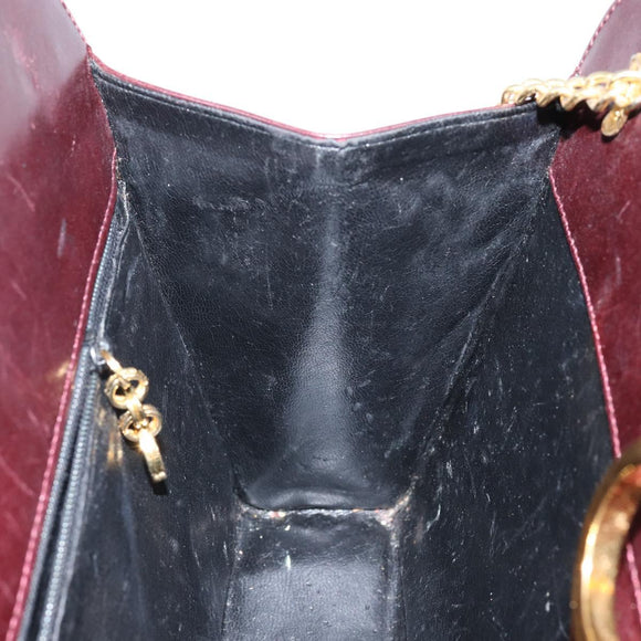 Salvatore Ferragamo Gancini Chain Shoulder Bag Leather Bordeaux Gold Auth BA5939