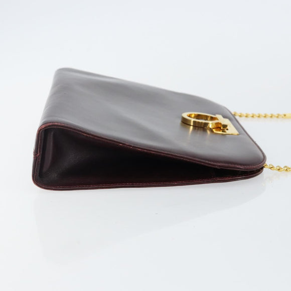 Salvatore Ferragamo Gancini Chain Shoulder Bag Leather Bordeaux Gold Auth BA5939