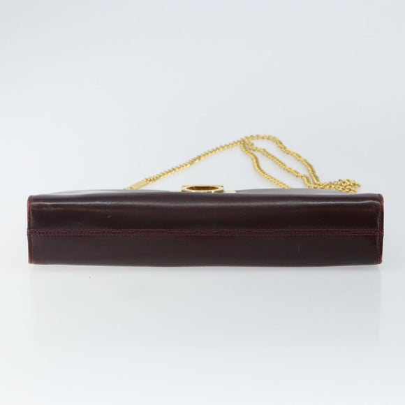 Salvatore Ferragamo Gancini Chain Shoulder Bag Leather Bordeaux Gold Auth BA5939