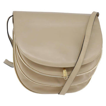 Salvatore Ferragamo Shoulder Bag Leather Beige Gold Auth BA5940