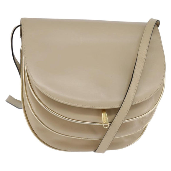 Salvatore Ferragamo Shoulder Bag Leather Beige Gold Auth BA5940
