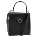 Salvatore Ferragamo Gancini Hand Bag Leather 2way Black Gold Auth BA5941-1