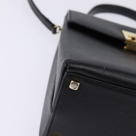 Salvatore Ferragamo Gancini Hand Bag Leather 2way Black Gold Auth BA5941