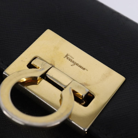 Salvatore Ferragamo Gancini Hand Bag Leather 2way Black Gold Auth BA5941