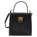Salvatore Ferragamo Gancini Hand Bag Leather 2way Black Gold Auth BA5941-13