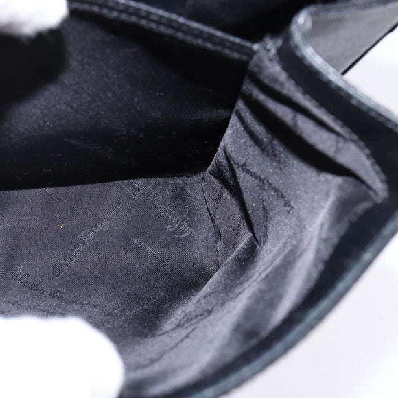 Salvatore Ferragamo Gancini Hand Bag Leather 2way Black Gold Auth BA5941