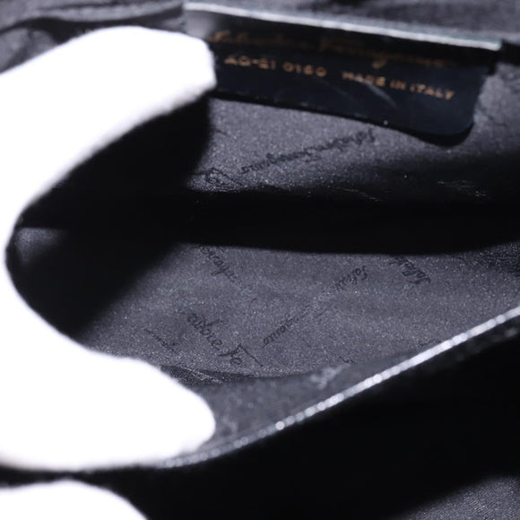 Salvatore Ferragamo Gancini Hand Bag Leather 2way Black Gold Auth BA5941