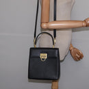 Salvatore Ferragamo Gancini Hand Bag Leather 2way Black Gold Auth BA5941-23