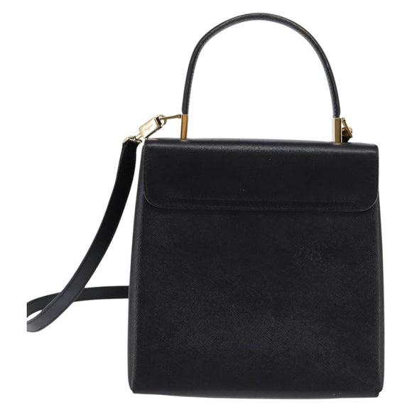 Salvatore Ferragamo Gancini Hand Bag Leather 2way Black Gold Auth BA5941