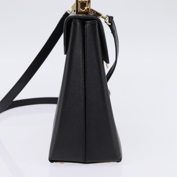 Salvatore Ferragamo Gancini Hand Bag Leather 2way Black Gold Auth BA5941