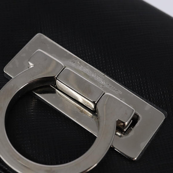 Salvatore Ferragamo Gancini Handtas Leer 2-weg Zwart Zilver Auth BA5942