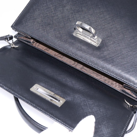 Salvatore Ferragamo Gancini Handtas Leer 2-weg Zwart Zilver Auth BA5942