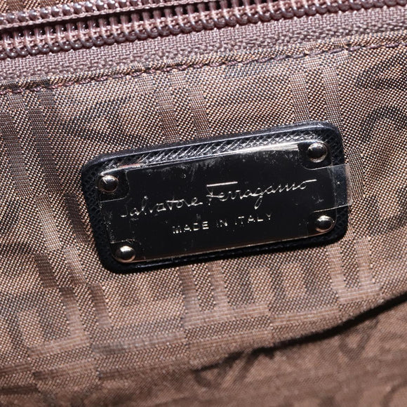 Salvatore Ferragamo Gancini Hand Bag Leather 2way Black Silver Auth BA5942