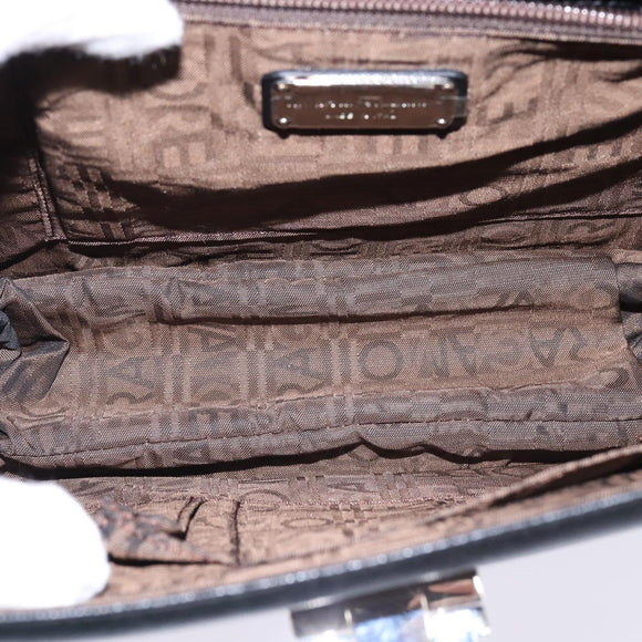 Salvatore Ferragamo Gancini Handtas Leer 2-weg Zwart Zilver Auth BA5942