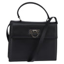 Salvatore Ferragamo Gancini Handtas Leer 2-weg Zwart Zilver Auth BA5942-1