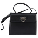 Salvatore Ferragamo Gancini Hand Bag Leather 2way Black Silver Auth BA5942-2