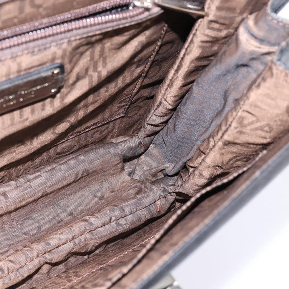 Salvatore Ferragamo Gancini Hand Bag Leather 2way Black Silver Auth BA5942