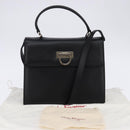 Salvatore Ferragamo Gancini Hand Bag Leather 2way Black Silver Auth BA5942-25