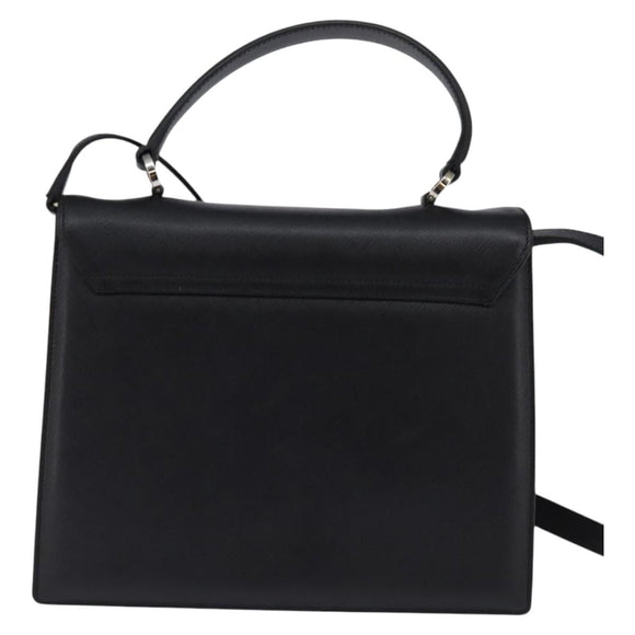 Salvatore Ferragamo Gancini Handtas Leer 2-weg Zwart Zilver Auth BA5942