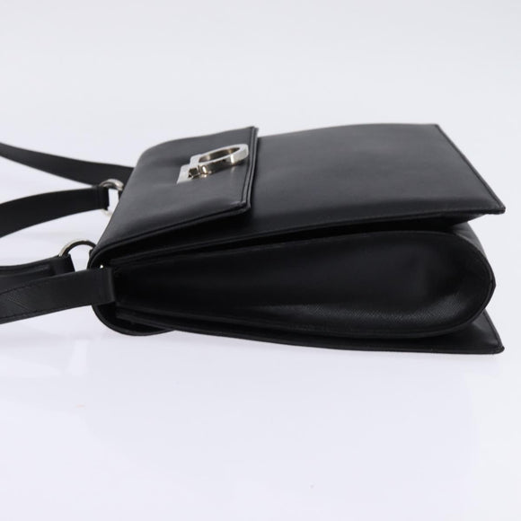 Salvatore Ferragamo Gancini Handtas Leer 2-weg Zwart Zilver Auth BA5942